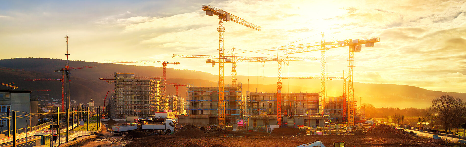 Cranes on a sky line on a construction site
